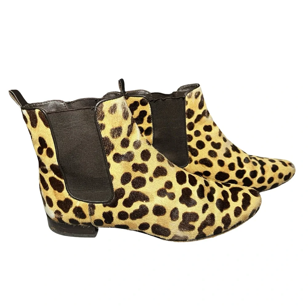 Tory Burch Boots Womens Size 7 Leopard Print Pony Hair Chelsea Ankle Boots